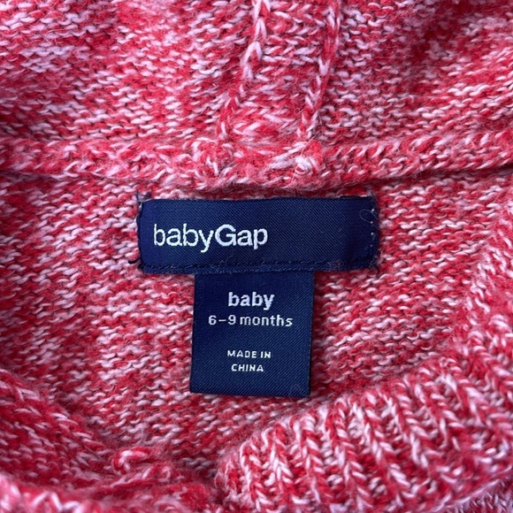 Gap Baby Red Heathered Hooded Bear Ears Winter Knit Romper Size 6-9 Months - Picture 3 of 6
